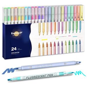 EooUooIP Pastel Highlighters, 24Pack Highlighters Assorted Colors No Bleed Pens Dual Tip Highlighters Big Back Bulk Fluorescent Markers Set for Coloring, Underlining,Student Office