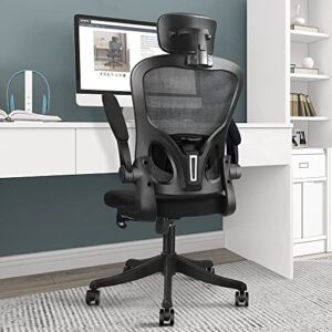 VANSPACE Ergonomic Office Chair High Back Executive Mesh Computer Desk Chair with Adjustable Lumbar Support Headrest and Flip-up Armrest Swivel Home Office Chair Black