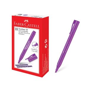 Faber Castell Textliner 38 Highlighter Pen (Box of 10, Violet) – 2 Line Widths, Super Fluorescent, Vivid Colors, Clipped Holder, Lightweight & Slim Design, for Adults & Kids