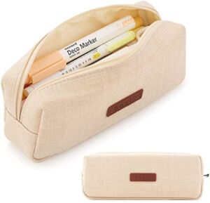 ANGOOBABY Small Pencil Case Student Pencil Pouch Coin Pouch Cosmetic Bag Office Stationery Organizer For Teen School-Beige