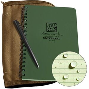 Rite in the Rain Weatherproof Side Spiral Kit: Tan CORDURA® Fabric Cover, 4.625″ x 7″ Green Notebook, and Weatherproof Pen (No. 973-KIT)