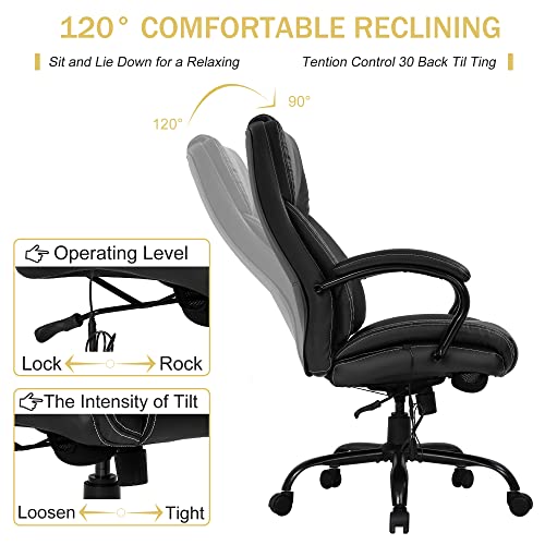Ergonomic Office Desk Chair 500lbs Big and Tall High Back Computer Chair with Lumbar Support Arms, Massage Adjustable Swivel Rolling Desk Chair PU Leather Classic Executive Office Task Chair(Black) | The Storepaperoomates Retail Market - Fast Affordable Shopping