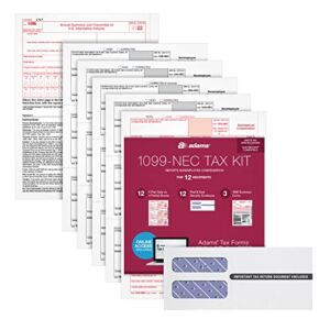 Adams 1099 NEC Forms 2022, Tax Kit for 12 Recipients, 5 Part Laser 1099 Forms, 3 1096, Self Seal Envelopes & Tax Forms Helper Online (TXA125NEC-22)