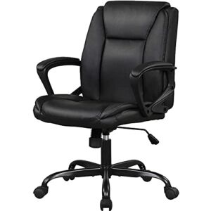 Hkeli Home Office Chair Mid Back Task Chair Ergonomic Desk Chair Adjustable Height Computer Chairs with Lumbar Support Armrest Executive Rolling Swivel Chair PU Leather Chair Black