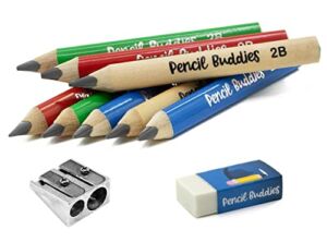 Short Jumbo Kids Pencils for Preschoolers, Kindergarten, Toddlers & Beginners – 8 Triangular Pencils & Sharpener, Fat Pencils for Kindergarten, 2B, Jumbo Pencils, Kids Pencils, Ages 2-6 (Multi Color)
