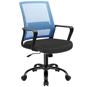 Shahoo Office Chair Swivel Task Seat with Mid-Back, Ergonomic Waist Support, Mesh, Blue and Black