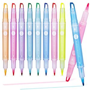 KERIFI Dual Tips Clear View Highlighters with See-Through Chisel Tip, Pastel Square Highlighter Marker Pen, No Bleed, Quick Drying, for Journal Bible Planner Notes School Office Supplies, 10 Pack