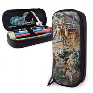 Hunting Camo Deer Bear Moose Pencil Case Big Capacity Pen Storage Bag Pouch Holder Box Leather Stationery Organizer With Zippers For School Office Supplies Teen Girl Adult