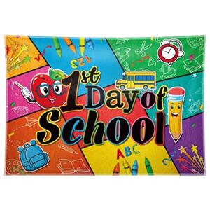 Allenjoy 68x45inch Fabric First Day of School Backdrop Welcome Back Students Kids Photography Background Pencil Learning Rainbow Classroom Party Decorations Preschool Supplies Photo Banner