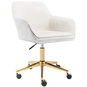 Zesthouse Home Office Chair, Modern Swivel Desk Chair with Wheels, Upholstered Sherpa Vanity Chair for Girls Women, Comfy Rolling Height Adjustable Computer Task Chair for Bedroom, (Gold Base, White)