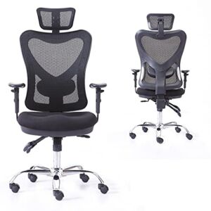 CINNIC Ergonomic Desk Chair Mesh Computer Chair with 3D Lumbar Support, Adjustable Headrest and Flip up Arms,Technical Task Swivel Executive High Back Home Office Chair