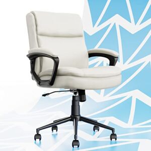Click365 Transform 2.0 Extra Comfort Ergonomic Mid Back Desk Chair, with Padded armrests, Adjustable-Height, Tilt, Lumbar Support, 360-Degree Swivel, Bonded Leather, White