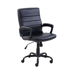 Office Chair Computer Mid-Back, Ergonomic Home Computer Desk Leather Chair, Adjustable Tilt Lock, Swivel Rolling Chair for Adult Working Study-Black