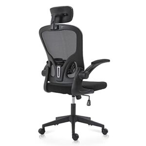 IPKIG Ergonomic Office Chair with Headrest- Home Office Desk Chairs with Wheels and Arms – Breathable Mesh High Back Computer Chair (Black)