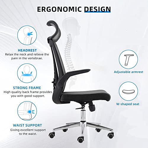 Black Home Office Desk Chairs Computer Chair for Bedroom Ergonomic Office Chair for Adults Conference Room Mesh Office Chair with Adjustable Lumbar Support,Backrest,Headrest,Armrest,Tilt Function | The Storepaperoomates Retail Market - Fast Affordable Shopping