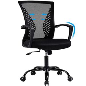 Office Chair Clearance Mid Back Mesh Chair with Ergonomic Lumbar Support and Armrest Adjustable Computer Chair Study Desk Chair Swivel Rolling Task Chair Modern Cheap Executive Chair (Black Verision)