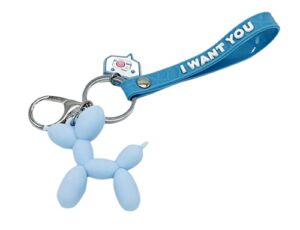 Generic Cute Dog Keychain Balloon Dog Style Keyring soft Silicon Animal Keyhook Lovely Puppy Key Holder (Sky-blue)