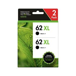 62XL Ink cartridges Black Replacement for HP 62XL 62 XL for Envy 5540 5542 5640 5660 7640 7644 7645 OfficeJet 5740 5745 8040 OfficeJet 200 250 Series Printer (2 Black)