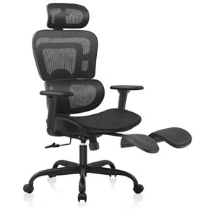 Ergonomic Office Chair with Foot Rest, KERDOM Breathable Mesh Desk Chair, Lumbar Support Computer Chair with Flip-up Arms, Swivel Task Chair, Adjustable Height Home Gaming Chair (Black, 968ZK-GM)