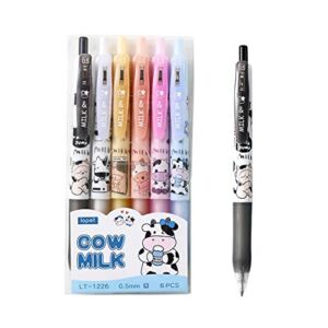 Jisomin Giant star Cute Milky Cow Pens, Retractable Gel Pens, Black Gel Ink Pens, 0.5mm, Bullet Point, Perfect for Office School Supplies Gifts for Boys Girls,Pack of 6pcs (Milky Cow)