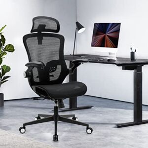 Office Chair, Ergonomic Mesh Chair w/ 90°-135° Adjustable Backrest and 4D Adjustable Armrest, High Back Desk Chair w/ 2D Headrest, Tilt Function, and Dynamic Lumbar Support Computer Chair (Black)