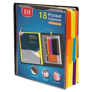 H4D 18 Pocket Poly Project Organizer, Spiral Multi Pocket Folder Organizer with Pockets, Multi-Subject Folder Notebook, Letter Size