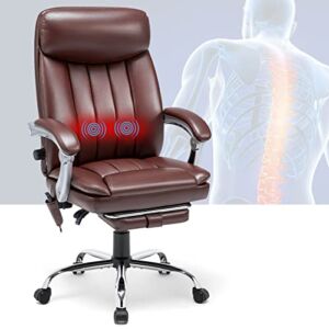 HOMREST Executive Office Chair, High Back Home Computer Desk Chair with Massage and Heated, Ergonomic Leather Task Chair with Adjustable Lumbar Back Support, Comfortable with Foot Rest