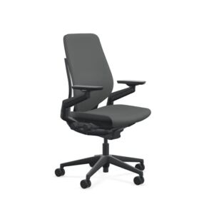 Steelcase Gesture Office Chair – Cogent: Connect Graphite Fabric, Medium Seat Height, Shell Back, Black on Black Frame, and Standard Carpet Casters