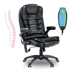 High Back Ergonomic Massage Office Chair with Heat Function, PU Leather Executive Reclining Chair Big and Tall Office Chair with Height Adjustable, Home Office Computer Swivel Chair, Black