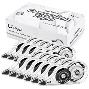 Unjoo Whiteout Correction Tape, Easy To Use Applicator for Instant Corrections Correct Wrong Writing At Any Time, For school, Office (12pack, 5M/196″ x 0.2″, Black)
