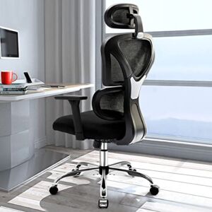 FelixKing Office Chair, Ergonomic Desk Chair with Lumbar Support, Comfortable Reclining High Back Mesh Computer Chair with Adjustable Headrest and Armrests for Conference Room (Silver Black)