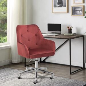 Bowtus Family Office Chair, Modern Office Chair Padded Linen Work Chair Bedroom Living Room Adjustable Rotary Dressing Chair (Wine Red), 24.75D x 26W x 32H in