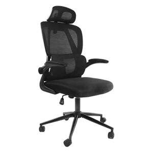 Modern-Depo Office Computer Desk Chair Ergonomic Swivel Mesh Chair Height Adjustable Task Chair with Headrest Lumbar Support Flip-up Armrest, Black