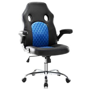 Gaming Chair Ergonomic Office Chair PU Leather Computer Chair High Back Desk Chair Adjustable Swivel Task Chair with Lumbar Support/Flip-up Armrests, Blue