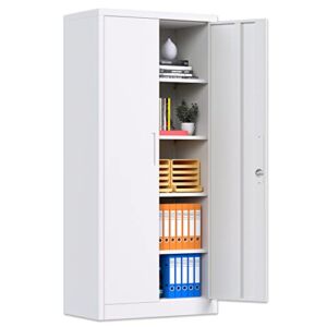 Metal Storage Cabinets with Locking Doors and Adjustable Shelves, for Garage, Office, Classroom (2 Handles, White)