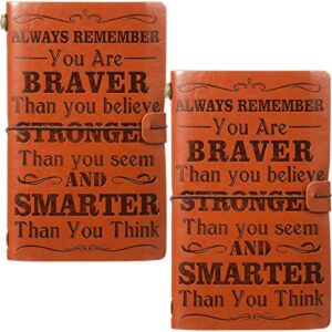 Mimorou 2 Pcs Inspirational Gifts Leather Journals for Women Inspirational Notebooks Always Remember You are Braver Than You Believe Christmas Gifts for Women Girl Daughters Sister Mom Friend