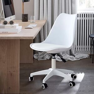 Modern Office Chair Ergonomic Computer Chair Adjustable 360° Swivel Chair Engineering Plastic Armless Rolling Wheelchair for Living Room Bedroom Office Hotel Restaurant, White