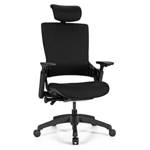Giantex Home Office Desk Chair Swivel Executive Chair with Ergonomic High Back, Sliding Seat, 3D Armrest, Rotatable Headrest, Adjustable Lumbar Support, Hollow Out Design, Computer Task Chair, Black