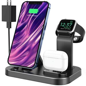 OLEBR Charging Station for Apple Multiple Devices, 3 in 1 Fast Charger Station Dock for iPhone Series 14/13/12/11/X/8 Plus, Charger Stand for iWatch Ultra 8 7 6 SE 5 4 3 2 1 with Adapter(Black)