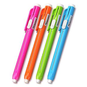 Pen-Style Erasers Pencil Retractable Click Eraser Retractable Mechanical Eraser Pen Assorted Color, 4 Pack