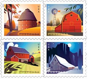Barn Postcard Forever Postage Stamps Sheet of 20 US Postal First Class American History Wedding Celebration Anniversary (20 Stamps).New