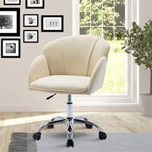 Oeey Home Office Chairs Velvet Swivel Desk Chair, Soft Seat Computer Chair Modern Leisure Office Chair with Armrest, for Home Work Study Vanity Small Desk Chair Ivory ORW39525949#66GFZ