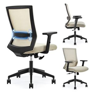 Farini Home Office Chair Ergonomic Desk Chair White Mesh Computer Chair with Adjustbale Lumbar Support Armrest Executive Rolling Swivel Mid Back Beige Chair for Teens Students Adult