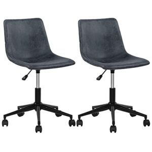 GOTMINSI Office Chair Set of 2 PU Leather Adjustable Swivel Home Office Desk Chairs Bucket Seat Executive Task Chairs Armless Faux Leather Accent Chair (Gray)