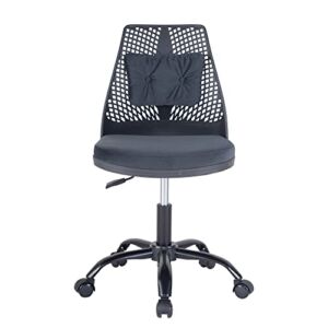 Office Chair, Ergonomic Office Chair with Adjustable Lumbar Support, Adjustable Height(17.0″-20.8″, Office Desk Chair with 5 Movable Roller for Small Space, Makeup, Studying,Grey/Black