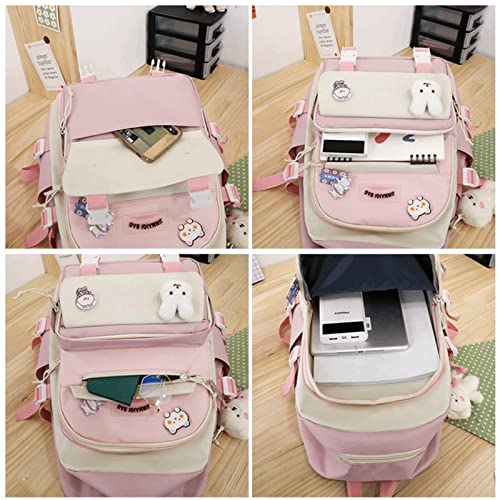 Kawaii Backpack Set 5pcs Cute Aesthetic Backpack for Teen Girls Preppy Trendy Japanese Anime Aesthetic School Supplies (Pink) | The Storepaperoomates Retail Market - Fast Affordable Shopping