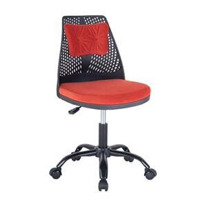 Office Chair, Ergonomic Office Chair with Adjustable Lumbar Support, Adjustable Height(17.0″-20.8″, Office Desk Chair with 5 Movable Roller for Small Space, Makeup, Studying,Red/Black