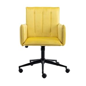 Home Office Desk Chair, Ergonomic Chair Computer Task Chair with Memory Foam Chair Base, 360 Rolling Swivel Upholstered Chair Adjustable Lumbar Support Velvet Fabric Chair, Yellow