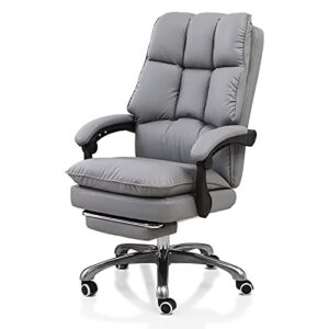 High Back Bonded Leather Executive Office Chair with Footrest, Home Office Computer Desk Chairs, Adjustable Recline Locking Arms Chair (Grey)