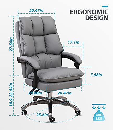 High Back Bonded Leather Executive Office Chair with Footrest, Home Office Computer Desk Chairs, Adjustable Recline Locking Arms Chair (Grey) | The Storepaperoomates Retail Market - Fast Affordable Shopping
